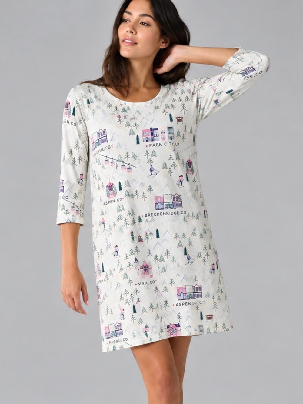 SOMA Embraceable Sleep Shirt Nightgown Sz Large Colorado Skiing Christmas Winter
